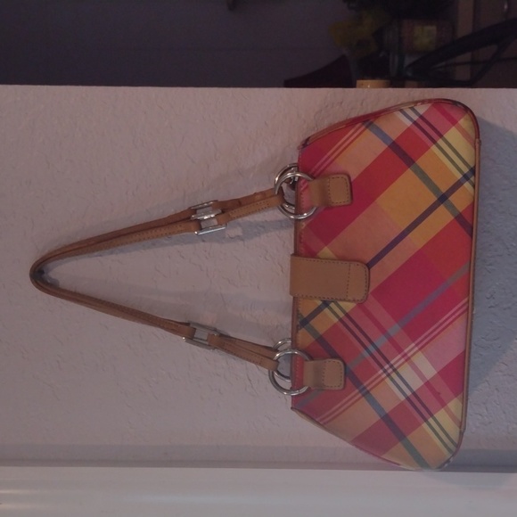 This is an adorable small tan/multicolored purse. - Picture 2 of 4